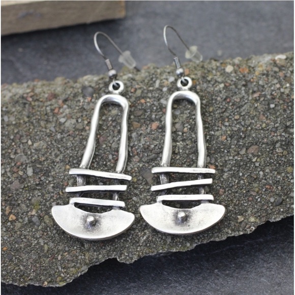 New Native Tribal Handmade Sterling Silver Antique Style Geo Dangle Earrings - Picture 13 of 16